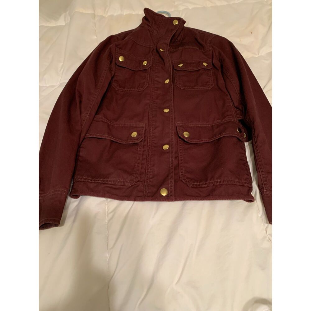 J.Crew Maroon Utility Jacket XXS – Cotton Field Coat with Gold Hardware